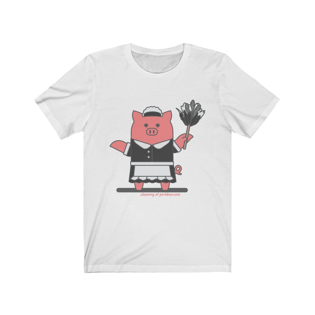 .cleaning Porkbun mascot t-shirt